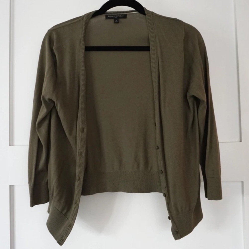 Banana Republic Womens Forever Sweater Cardigan Cotton 3/4 Olive Green Medium
